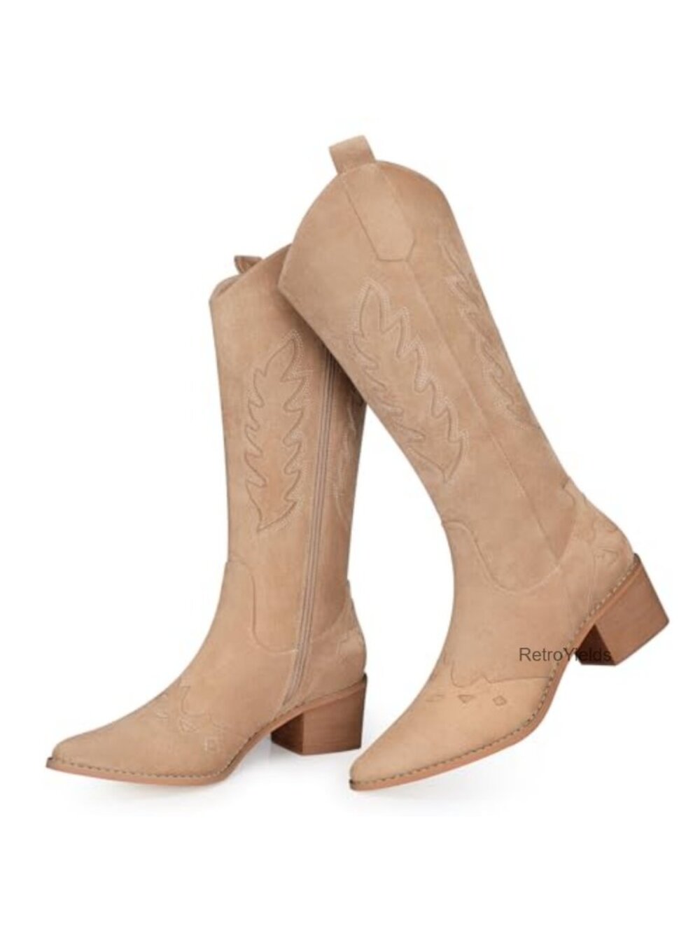 Suede Knee High Cowboy Boots Tall Western Low Heel Zipper